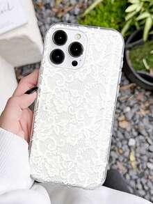 1pc Romantic Lace Pattern Transparent TPU Airbag Soft Phone Case, Compatible With IPhone 11/12/13/14/15/16/17 Pro Max, Series - Multicolor - View 2