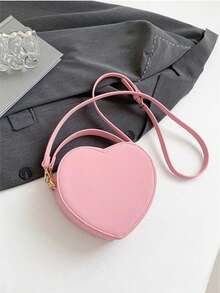 Pink Heart-Shaped Crossbody Bag, Local Delivery Inspired Designer Handbags, Luxury Bags For Women, Sweet Matte Finish Hand Bag With Heart Chain Decor, Elegant Valentine's Day Gift, Perfect For Spring Summer, Travel Essential, College Essentials, Bridal Shower Party Favors, Wedding Favors For Guests - 粉色 - 查看 6