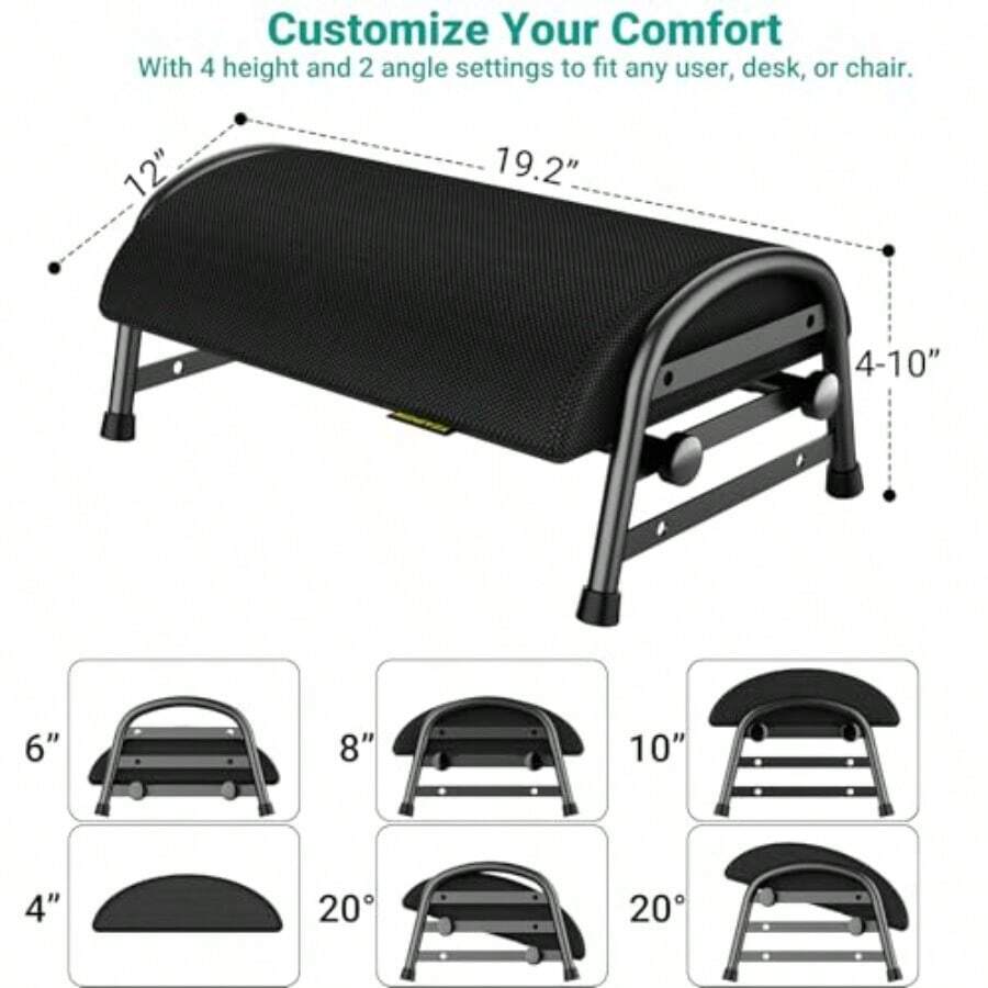 YEASHEIN Reposapiés Para Debajo Del Escritorio En El Trabajo Reposapiés De Oficina De Altura Ajustable Para Apoyar Las Piernas Taburete De Espuma Viscoelástica Accesorios De Escritorio De Oficina N - negro - Ver 1