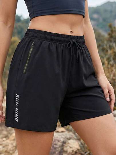 女士速干跑步短裤，带拉链口袋的运动裤，适合户外和健身房穿着，弹性腰带，夏季运动裤