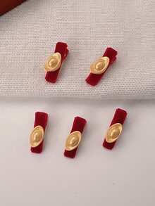 5个/10个金色金锭发夹，节日红色侧刘海发夹装饰发卡 - 紅色 - 查看 1