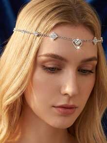 Rhinestone Heart Head Chain Jewelry For Women, Silver Forehead Chain Boho Hair Accessories, Sparkling Teardrop Headpiece For Wedding, Prom, Festival And Party Decorations - Multicolor - View 8
