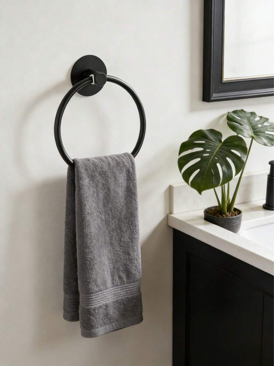 1pc No Drill Hole Wall Mounted Round Towel Ring With Holder, Stainless Steel Towel Rack And Clothes Storage Rack, Suitable For Kitchen, Bathroom, Living Room Storage And Decoration