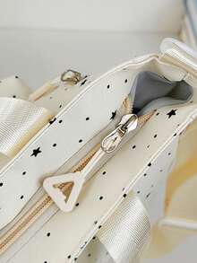 1pc 30cm*30cm Nylon Student Tutoring Shoulder Bag, New Star Polka Dot Tutoring Single Bag For Women, Large Capacity Casual Sling Bag, Lightweight Travel Backpack For Boys Girls Middle High School, Multi-Pocket Big Capacity Tutoring Bag - Black - View 7