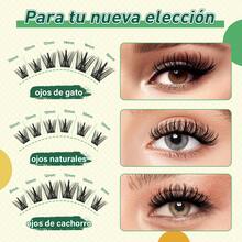Kit de Extensión de Pestañas DIY KEYYOU - Set Profesional 144 Pestañas Clúster + Adhesivo Profesional, Removedor, Cepillos y Accesorios para Extensiones Seguras en Casa​ - Pestañas Ojos de Gato - Ver 9