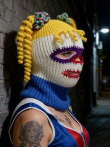 1 件装男女通用多色角形拉法帽带血迹面具保暖针织滑雪帽新奇万圣节派对面罩 - 口罩款 - 查看 8