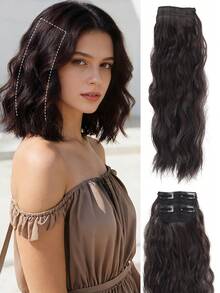 2 lọn tóc nối kẹp, dài 14 inch, kiểu sóng nước xoăn, phù hợp với tóc mỏng hoặc tóc ngắn, dễ dàng tăng độ dày, màu đen tự nhiên. - Nhiều màu - Xem 13