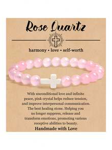 8mm Agate Cross Beaded Bracelet, Volcanic Stone, Yellow Tiger Eye, Turquoise Beaded Bracelet, Religious Unisex Jewelry - Bracelet - View 8