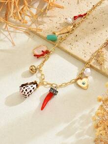 1 chiếc vòng cổ mặt dây chuyền hình ớt và trái tim phong cách Bohemian, vòng cổ thường ngày đa năng cho kỳ nghỉ hè với thiết kế bắt mắt mang hơi hướng đại dương. - Nhiều màu - Xem 4