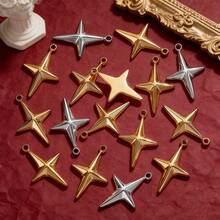 5件套不锈钢镀18K金时尚星形吊坠和十字架吊坠，适用于项链、手链首饰制作和DIY工艺品项目 - 金黃色 - 查看 4