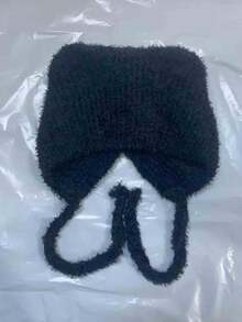 1 件女士可爱熊耳保暖耳套捕手帽，针织厚蓬松毛绒帽适合秋冬户外旅行骑行冬季女士