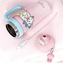 960ml/32.47oz Chiikawa Series Large Capacity Drinking Cup Insulated Tumbler With Straw Cute Cartoon Thermos Cup Seal Leakproof Space Cup Water Bottle - Pink - View 3