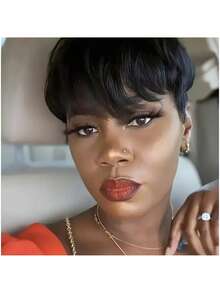 Peluca de corte pixie negro elegante para mujeres - Estilo bob de 6", peluca de corte pixie de 150% de densidad, peluca de corte pixie corto elegante para mujeres - Peluca de corte bob pixie corto con red de rosa, cabello humano natural, aspecto natural para uso diario, festivales de música y fiestas. Peluca versátil con flequillo, fácil de peinar para uso diario, fiestas, vacaciones. Peluca de cabello corto, accesorio de fiesta, textura suave con capas de corte pixie, cabello realista - Multicolor - Ver 6