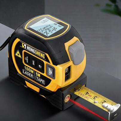 Cinta Métrica Láser 2 en 1, Medidor Láser 100M y Flexometro 5M, Puede Medir Pitagórico, Distancia, Área y Volumen, Pantalla LCD en Color, Alta Precisión ±2 mm, IP54