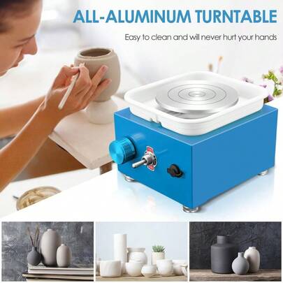 MINI Pottery Wheel, 2 Plates Turntable 10/6.5cm Pottery Wheel, Adjustable Speed Mini Pottery Wheel With Shaping Tools For Pottery DIY, Pottery Teaching And Beginner