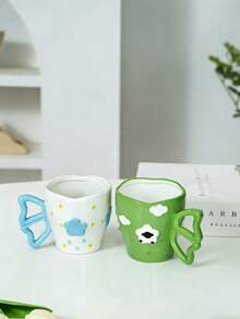 1pc Creative Hand-Painted Ceramic Sheep & Star Design Coffee Mug, Suitable For Afternoon Tea - Multicolor - View 3