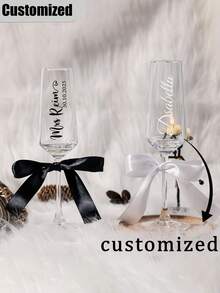Personalized Champagne Flutes, Customized Champagne Glasses For Bride And Bridesmaids - Reusable, Machine Washable, Customized Champagne Flutes With Bow/Bride And Bridesmaid Wedding Party Glasses - Multicolor - View 7
