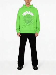 Sweatshirts Men,Hooded Sweatshirt,Men's Dark Academia Spider Graphic Hoodies, Vintage Gothic Style Sweatshirt Soft Brushed Lining Drawstring Hood Ribbed Hem Casual ,Y2k Hoodies - Green - View 4