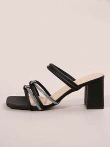 Giày sandal quai ngang kiểu Pháp thanh lịch, gót chunky, thích hợp cho hẹn hò, mua sắm, đi làm, công sở, họp mặt, tiệc tùng, du lịch, thời trang, đa năng, thoải mái. - màu đen - Xem 4