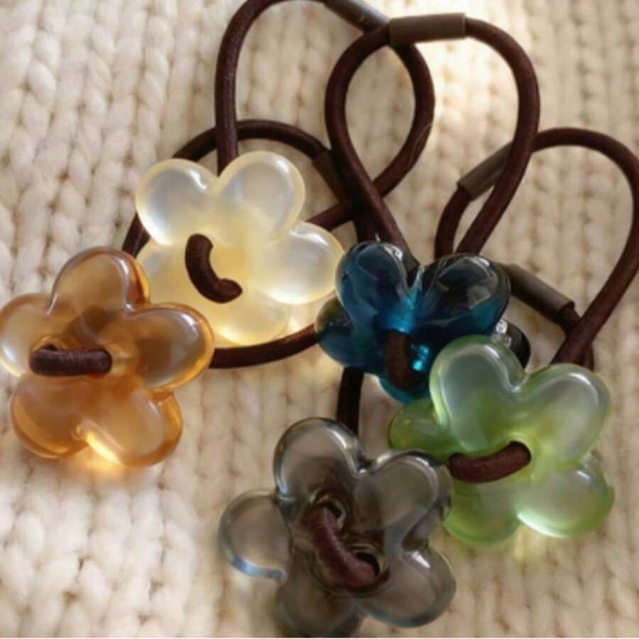 5-Piece Early Spring Floral Hair Band Set – Simple Small-Flower Design With High-Elastic Leather Texture For Women And Girls - Nhiều màu - Xem 1