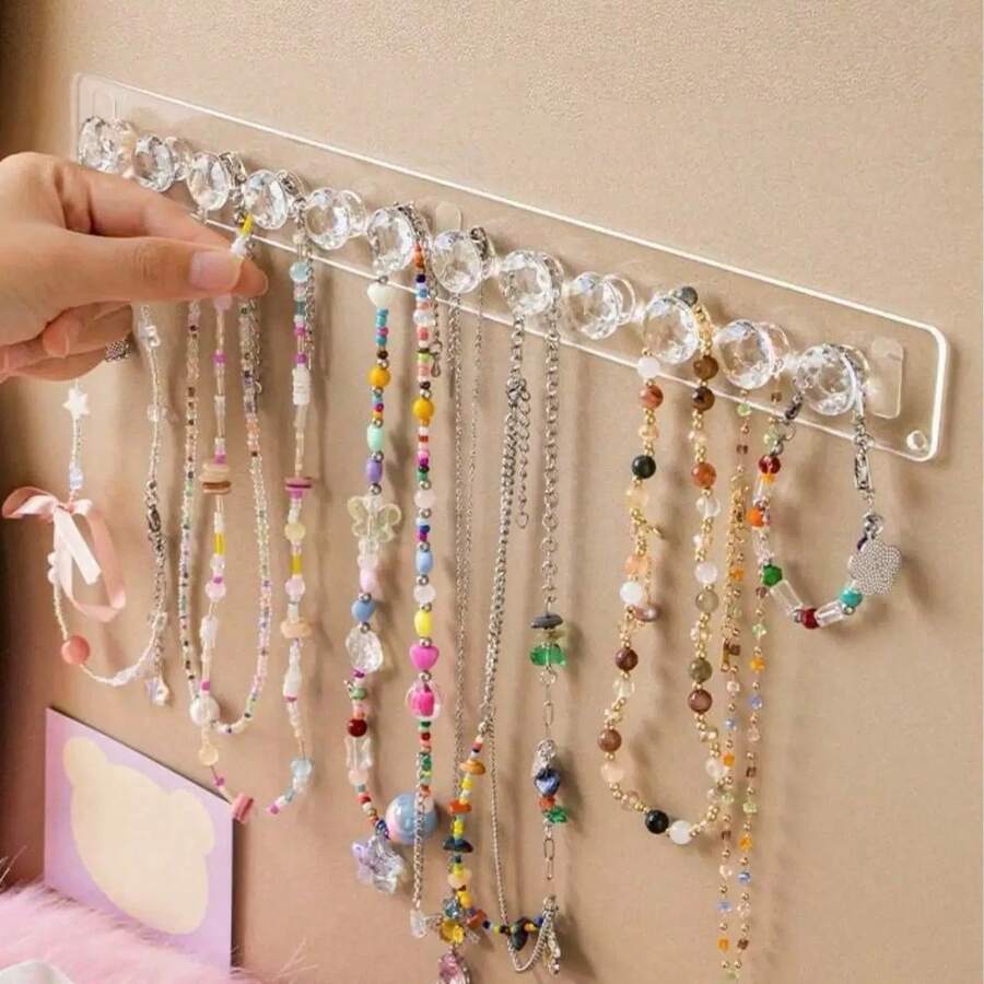 1pc Jewelry Organizer Rack, Holds Necklaces, Bracelets, Earrings And Rings, Transparent Wall-Mounted Display Shelf, Suitable For Vanity, Mirror Cabinet, Multi-Function Hooks, Jewelry Storage Hanger, Ideal For Dorm And Back To School Season - Multicolor - View 1