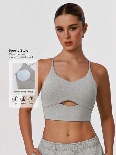 Sodalemon 女士镂空运动文胸，V领加厚运动背心，弹性可调节肩带，适合瑜伽、健身房锻炼