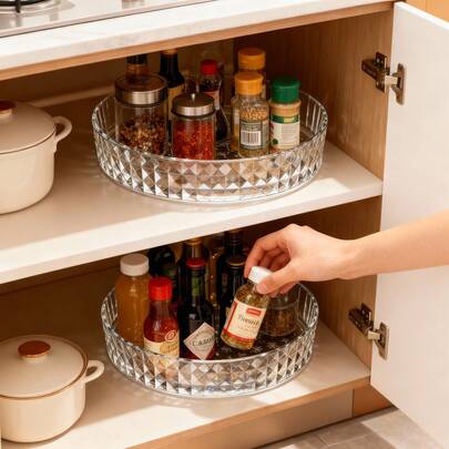 1pc Rotating Refrigerator Storage Rack, Suitable For Cabinet, Kitchen Countertop, Pantry, Non-Slip 360° Rotating Tray, For Kitchen Organization, Also Can Be Used As Desktop Decor, Holiday Or Christmas Gift