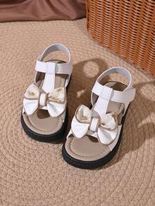 Toddler Girls' Bowknot Princess Sandals - Adjustable Ankle Strap, Open Toe, Star Print Details, Soft Padded Non-Slip Sole, Elegant Summer Footwear - White - View 4