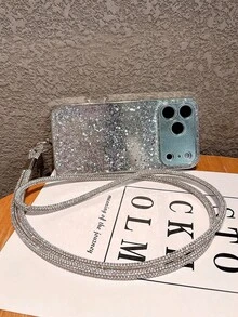 Luxury Glitter Silver Phone Case + Long Rhinestone Lanyard Strap Compatible With IPhone 17 Pro Max/17 Pro/17/16 Pro Max/16 Pro/16/16 Plus/16e/15/15 Pro Max/15 Pro/15 Plus/11/12/13/14 Pro Max/11 Pro/11 Pro Max/12 Pro/12 Pro Max/13 Pro/13 Pro Max/14 Pro/14 Pro Max, Full Body Shockproof Hard Shell - Silver-long Diamond-encrusted Cord - View 4
