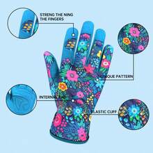 1 Pair Long Gardening Gloves With Breathable & Puncture-Resistant Polyester Fabric, Floral Print, Suitable For All Seasons - Mint Blue - View 2