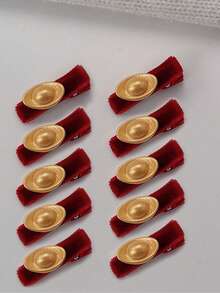 5个/10个金色金锭发夹，节日红色侧刘海发夹装饰发卡 - 紅色 - 查看 8