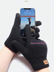 1 Pair Brand New Fried Dough Twist Women's Winter Gloves, Thickened Double-Layer Touchscreen Fuzzy Gloves, Knitted Warm, Unisex Fashion Fingerless Mittens, Suitable For Parties, Driving, Running, Gaming, Daily Activities And Gifting For Holidays - Black - View 3