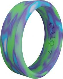 QALO Women'S Rubber Silicone Ring, Aurora Modern, Wedding Ring For Women, Breathable, Durable Engagement Silicone Band, 6.5mm Wide 1.8mm Thick, Multi Colors - ColorB - 查看 1