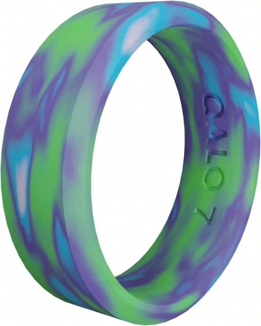 QALO Women'S Rubber Silicone Ring, Aurora Modern, Wedding Ring For Women, Breathable, Durable Engagement Silicone Band, 6.5mm Wide 1.8mm Thick, Multi Colors - ColorB - 查看 1