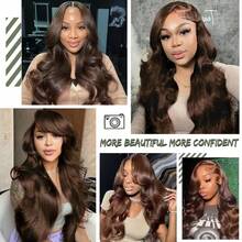 Put On And Go 200% Density 34 Inch Real Hair 5*5 13*4 13*6 Body Wave Lace Front Wigs - Pre Cutting Pre Pulling Pre Ironing Brazilian Virgin HD Transparent Lace Frontal Wigs Glueless - #4 Chocolate Brown No Glue Needed No Skills Lace Closure Wigs Frontal Glueless Wigs - Pre Plucked Pre Bleached Ear To Ear Body Wave Loose Wave - Brown - View 10