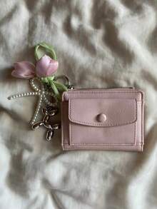 酒红色裂纹PU皮短款钱包，多卡位，时尚复古零钱包，可爱零钱包，迷你钱包，适合女孩生日/情人节礼物，卡包，女士钱包，小钱包，可爱钱包，可爱小物 - 彩色 - 查看 3