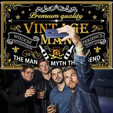 Ratoyal Vintage Man Birthday Backdrop, Black Gold Vintage Themed Happy Birthday Banner Sign, 30th 40th 50th 60th 70th 80th Men's Bday Photo Booth Background Cloth, Birthday Party Decorations Supplies For Men - Vàng - Xem 4