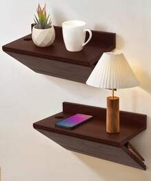 2Pcs Floating Nightstand, Modern Wood Floating Bedside Table Z-Shape Wall Mounted Nightstand Small Hanging Night Stands For Bedroom  Dark Cherry - 棕色 - 查看 8
