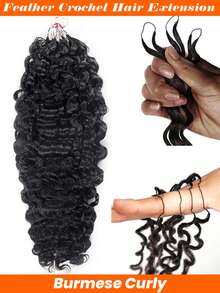 100%缅甸卷发真人发钩编辫子，波西米亚风格钩编辫子，缅甸卷发无缝隐形接发，适合发量较少的女性 - Natural Black - 查看 1