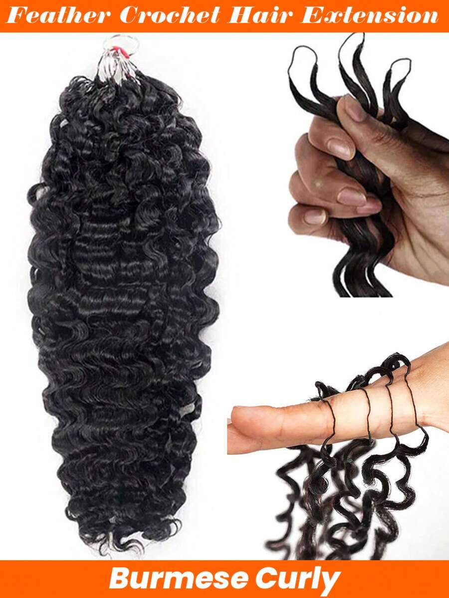 100%缅甸卷发真人发钩编辫子,波西米亚风格钩编辫子,缅甸卷发无缝隐形接发,适合发量较少的女性 - Natural Black - 查看 1