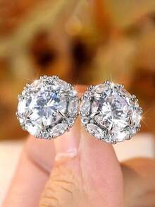 1 Đôi bông tai đính đá Cubic Zirconia tuyệt đẹp dành cho nữ, thích hợp làm quà tặng đám cưới, lễ đính hôn, kỷ niệm, tiệc tùng hoặc quà Valentine. - trắng - Xem 5