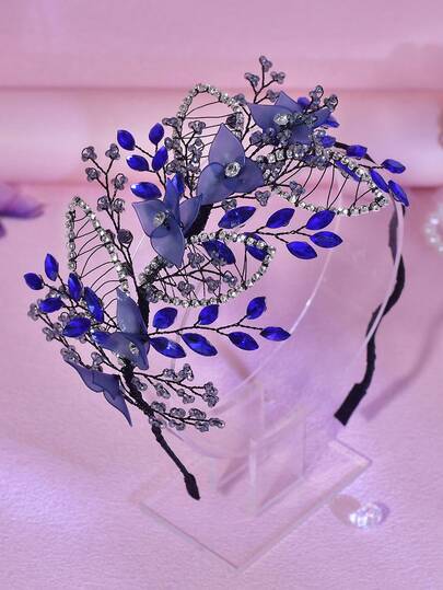 1 st. kristallpärlbesatt blommigt pannband, vågig design, lämplig för brud, bröllop, fest, dejt, vardagskläder, alla hjärtans dag-present till kvinnor