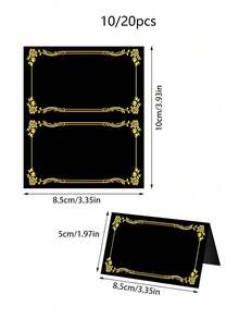 10/20pcs Black And Golden Foil-Edged Seating Cards | Elegant Folded Table Tents For Weddings, Banquets, Party Table Settings - Paper Name Cards, Exquisite Design With Decorative Details - Multicolor - View 3