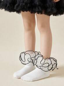 1双纯棉儿童蕾丝边短袜，蓬松蕾丝网眼女童公主舞蹈袜 - 白色 - 查看 6
