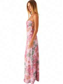 Women's Summer Boho Floral Print Cami Dress Bodycon Long Maxi Dress Spaghetti Straps Sleeveless Square Neck Self-Tie Lace Up Backless Cocktail Party Dresses Beach Dress - Màu tím  Violet - Xem 11