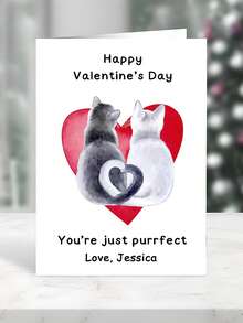 Customize Valentine's Day Cards , Customizable Text Content, Cat & Heart Pattern Design, Suitable For Valentine's Greeting, Warm Romantic Message, Gift Attachment (Including Envelope). - Multicolor 4 - View 8