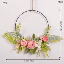 1 pieza Corona floral artificial, corona de aro floral de primavera/verano, corona circular de hierro con flores y hojas artificiales, decoración de bienvenida para pared, puerta, ventana, decoración del hogar, adorno colgante para boda - Multicolor - Ver 29