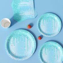 Light Blue Glitter Dripping Diamond Disposable Plate, Napkin, Cup Set, Plates, Napkins And Cups Party Supplies, Serves 8 Guests, Disposable Paper Plates Party Tableware Suitable For Birthday, Wedding, Theme Party, Family Picnic - Multicolor - View 4
