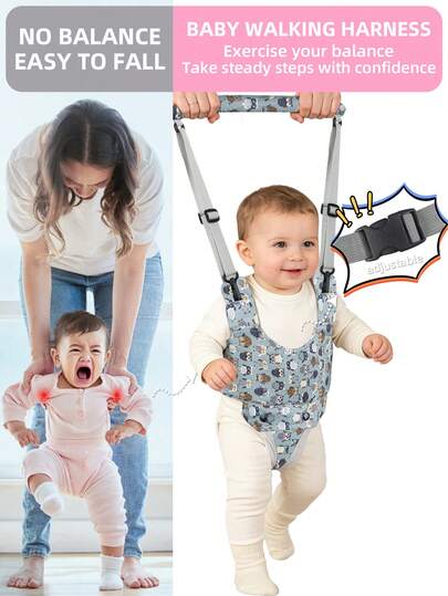 1件装新款婴幼儿学步辅助背带，四季通用印花篮式婴儿学步背心，多功能婴儿学步牵引绳，手持式儿童学步训练器，幼儿学步安全带