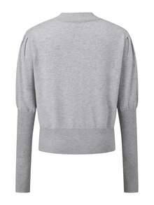 Women's Spring Knit Cardigan Stylish Solid Ribbed Trim Button Down Crew Neck Long Sleeve Sweater Jacket - Grey - View 2